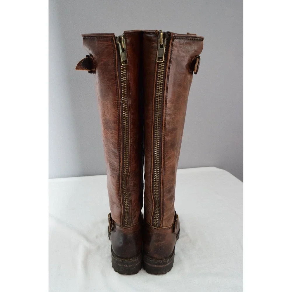 Freebird Bettle Leather Knee High Boots 6 Battle Brown Riding Motorcycle